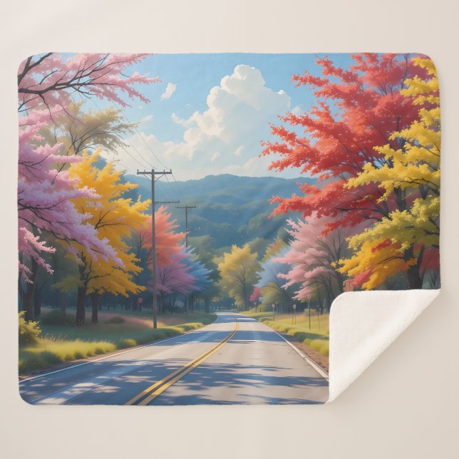 Couverture Sherpa Pastel Autumn Country Road Watercolor (Devant (Horizontal))