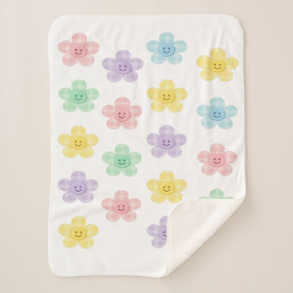 Couverture Sherpa Pastel Gingham Smiling Flowers Cute Blanket