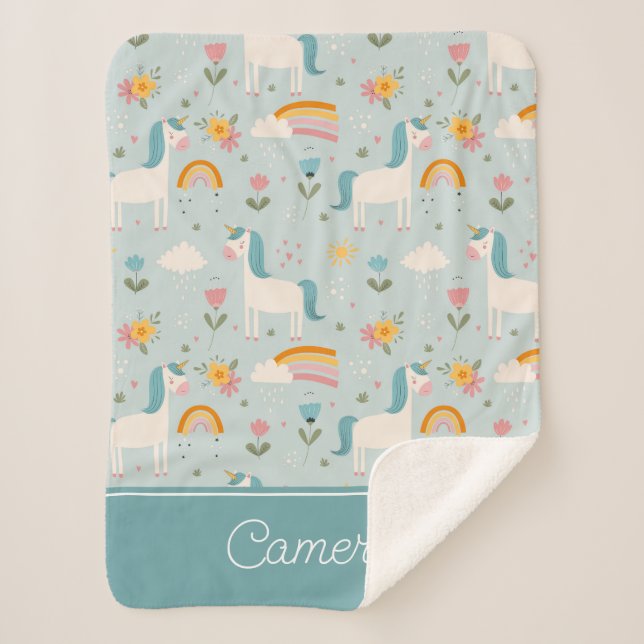 Couverture Sherpa Pastel mignon Rainbow Unicorn Motif (Devant)