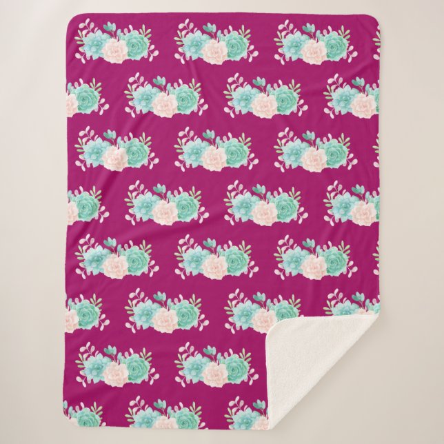 Couverture Sherpa Pastel Pink & Green Floral Bouquet Motif (Devant)