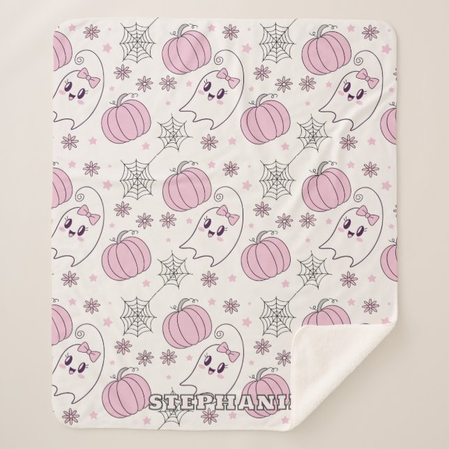 Couverture Sherpa Pastel Pink Halloween Motif sans couture (4) (Devant)