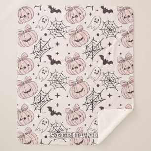 Couverture Sherpa Pastel Pink Halloween Motif sans couture (5)