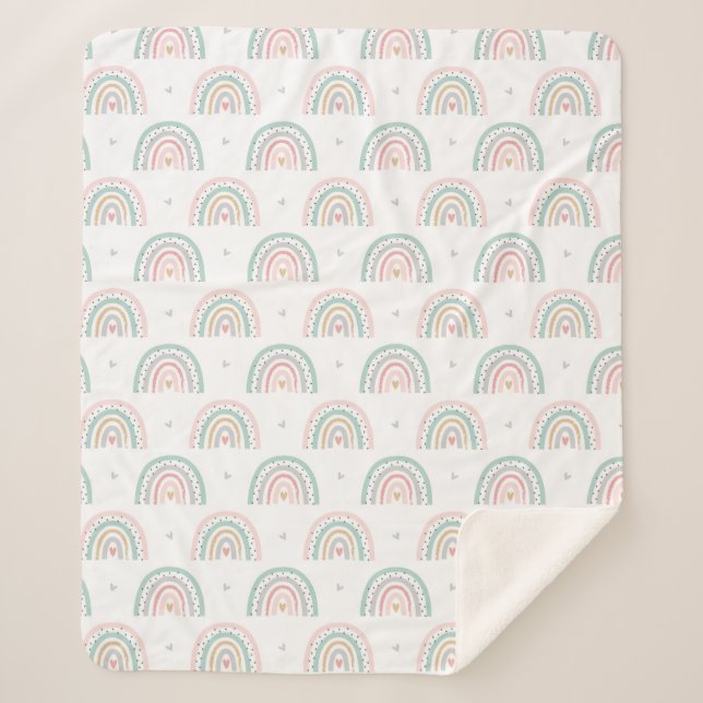 Couverture Sherpa Pastel Rainbow Motif avec Coeurs (Devant)