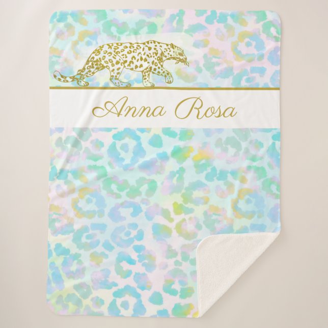 Couverture Sherpa *~* Pastel Tie Dye Gold Leopard Spots Sherpa Blank (Devant)