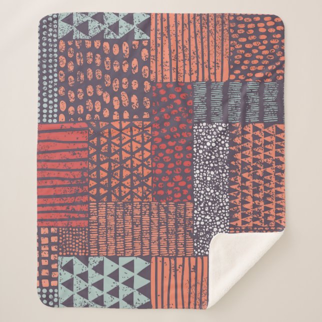 Couverture Sherpa Patchwork bohémien : conception sans couture dessi (Devant)
