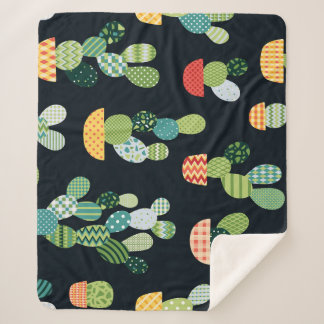 Couverture Sherpa Patchwork Cactus Plantes Motif sans couture