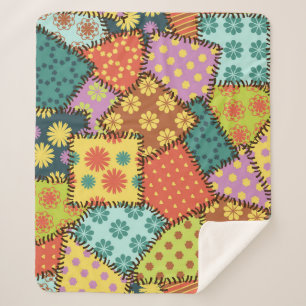 Couverture Sherpa Patchwork Eclectique : Mélange Motif Diverse