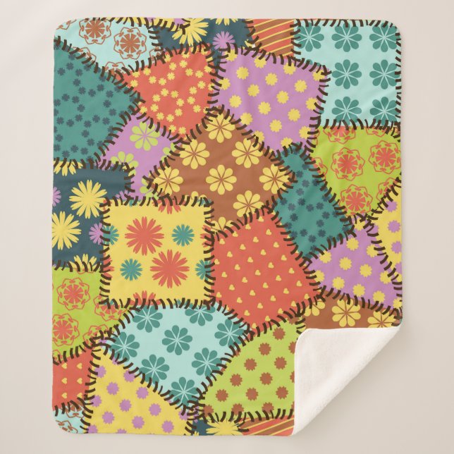 Couverture Sherpa Patchwork Eclectique : Mélange Motif Diverse (Devant)