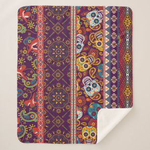 Couverture Sherpa patchwork mexicain : design vintage traditionnel.