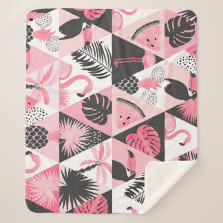 Couverture Sherpa Patchwork Tropical : Flamant rose Watermelon Seaml