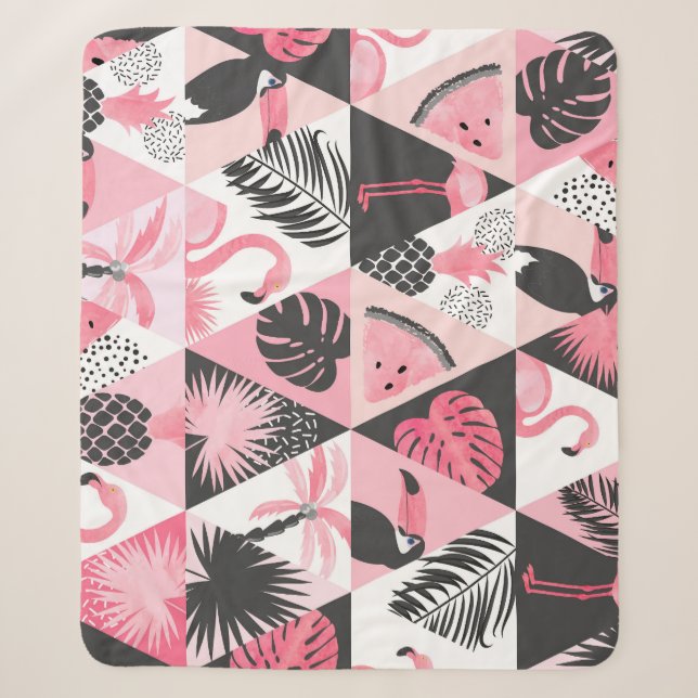 Couverture Sherpa Patchwork Tropical : Flamant rose Watermelon Seaml (Devant)