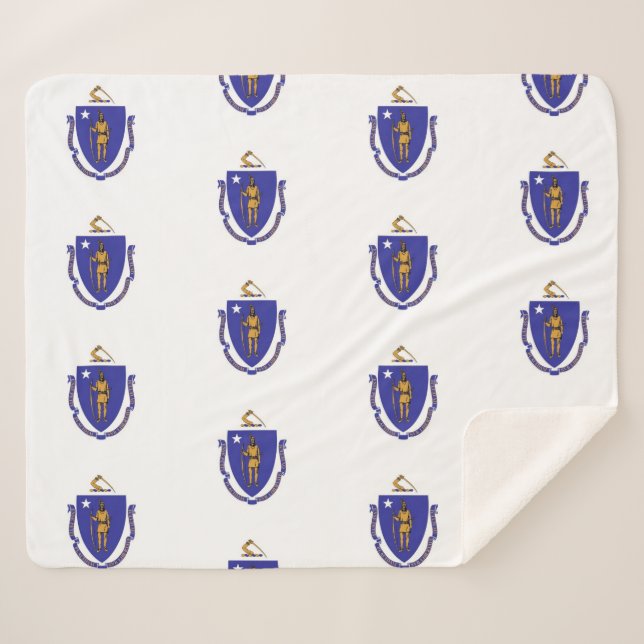 Couverture Sherpa Patriotique Sherpa Blanket avec drapeau du Massach (Devant (Horizontal))