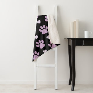 Couverture Sherpa Pattern of paws, Dog paws, Lilac paws, Hearts