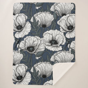 Couverture Sherpa Pavot blanc sur la marine