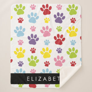 Couverture Sherpa Paws Colorés, Motif Paw, Paws Chiens, Votre Nom
