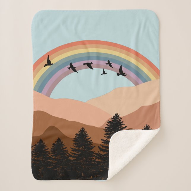 Couverture Sherpa Paysage Abstrait Arbres forestiers Arc-en-ciel et  (Devant)
