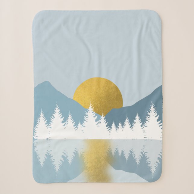Couverture Sherpa Paysage Abstrait Soleil d'hiver d'or (Devant)