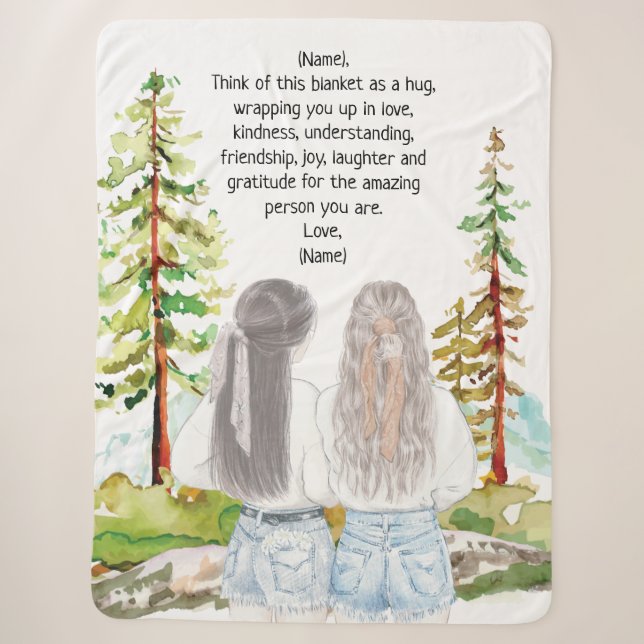 Couverture Sherpa Paysage aquarelle avec 2 filles message personnali (Devant)