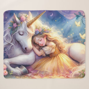 Couverture Sherpa Paysage de rêve de licorne de fille endormie