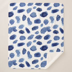 Couverture Sherpa Peint À La Main, Aquarelle Bleue Taches.