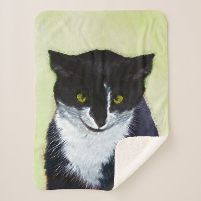 Couverture Sherpa Peinture de chat Tuxedo - Cute Original Cat Art (Devant)