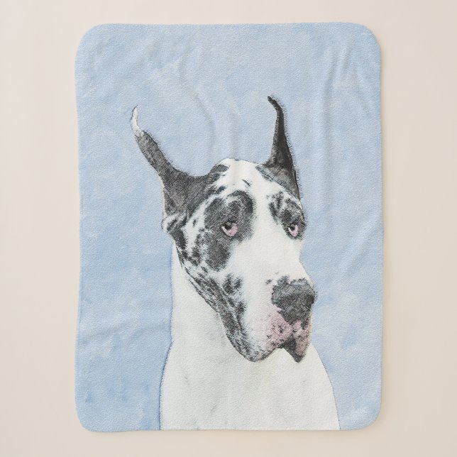 Couverture Sherpa Peinture de Great Dane (Arlequin) - Art original d (Devant)
