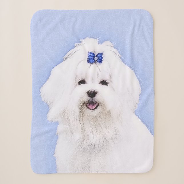 Couverture Sherpa Peinture maltaise - Joli art original pour chien (Devant)