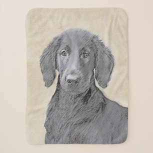 Couverture Sherpa Peinture Retriever à revêtement plat - Art Chien o