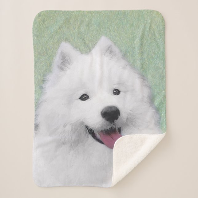 Couverture Sherpa Peinture Samoyed - Cute Original Chien Art (Devant)