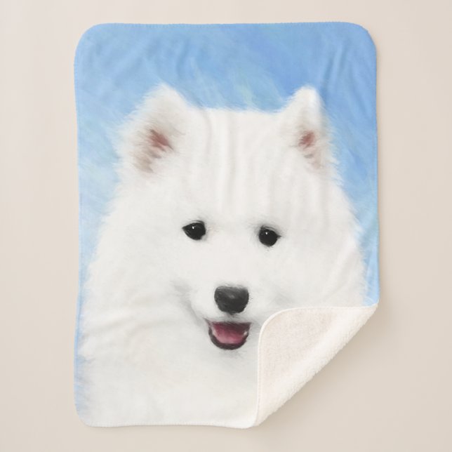 Couverture Sherpa Peinture Samoyed Puppy - Jolie Art Original Chien (Devant)