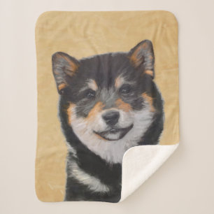 Couverture Sherpa Peinture Shiba Inu (Noir et Tan) - Art Chien