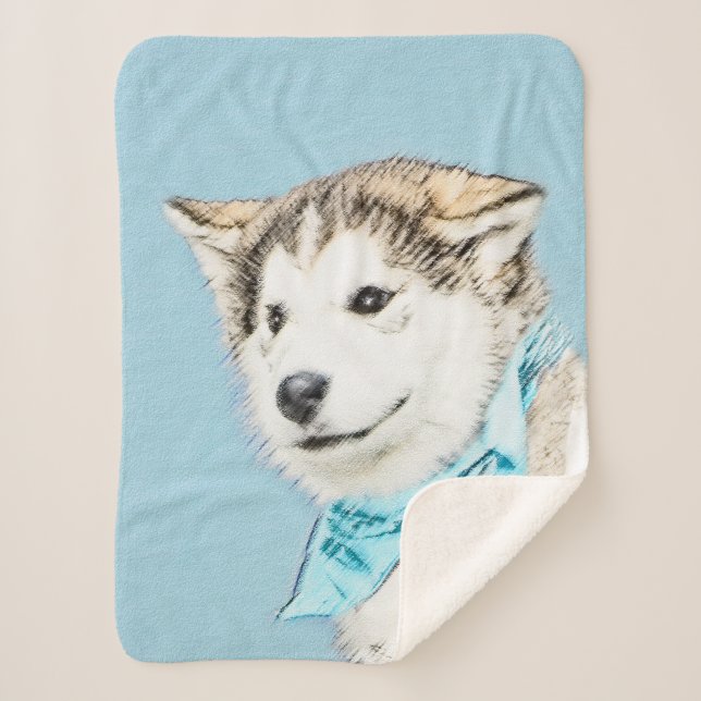 Couverture Sherpa Peinture Sibérienne Husky Puppy - Art Chien origin (Devant)