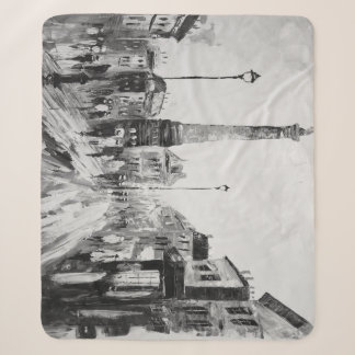 Couverture Sherpa Peintures artistiques en noir et blanc.