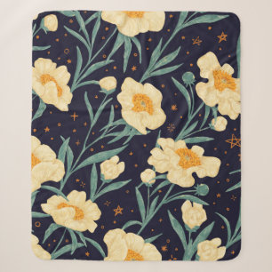 Couverture Sherpa Peony Claire de Lune plante motif sans soudure. Ma