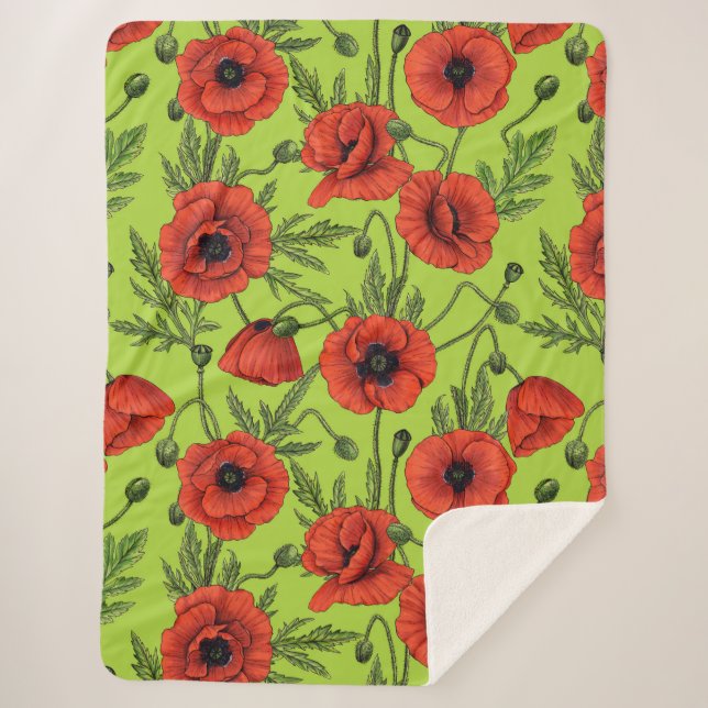 Couverture Sherpa Pépites, rouge et vert sur le vert citron (Devant)