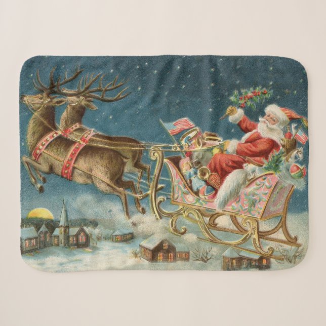 Couverture Sherpa Père Noël Antique Sleigh Reindeer (Devant (Horizontal))