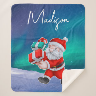 Couverture Sherpa Père Noël est en route Northern Lights Christmas