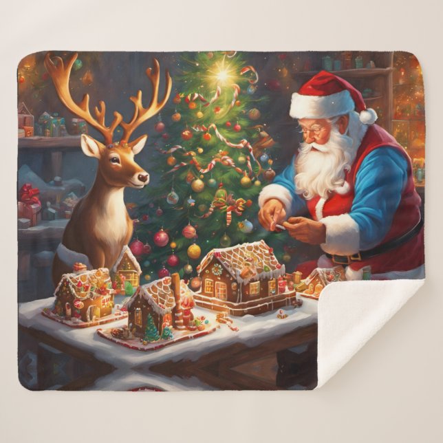 Couverture Sherpa Père Noël et rennes font maison de pain d'épices (Devant (Horizontal))