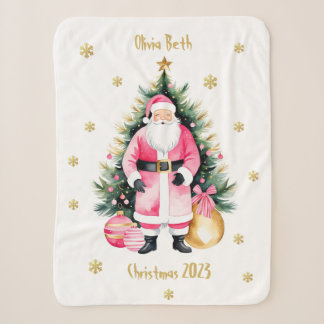 Couverture Sherpa Père Noël japonaise rose et or