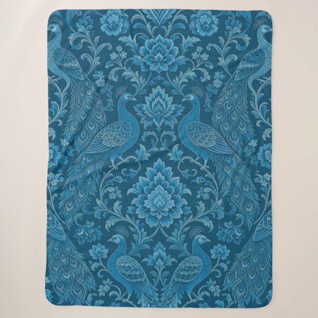 Couverture Sherpa Persan Luxueux Ce Motif Bleu Paon Riche  (Devant)