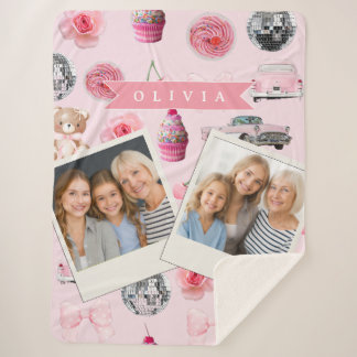 Couverture Sherpa Personalized Pink Coquette Retro Cute Teddy Bear 