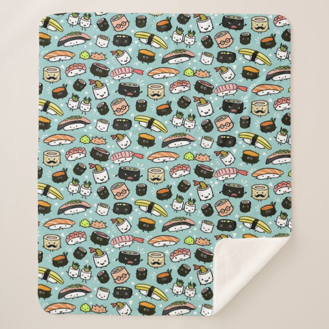 Couverture Sherpa Personnage de Cute Sushi| Kawaii Sushi Motif (Devant)
