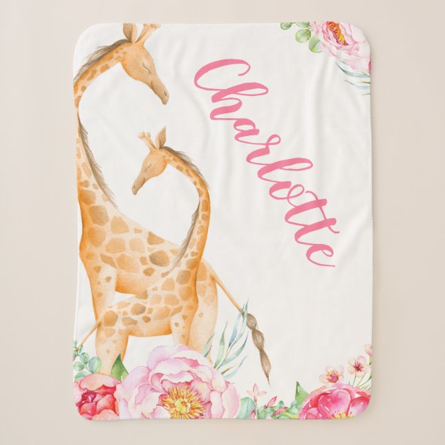 Couverture Sherpa Personnalisation de la fille florale de la Girafe  (Devant)