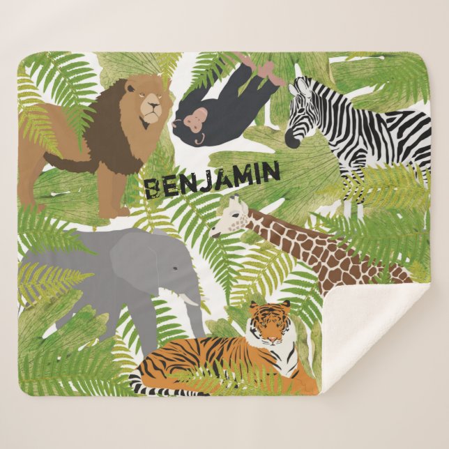 Couverture Sherpa Personnalisé Cute Jungle Animaux Safari Garçon | F (Devant (Horizontal))