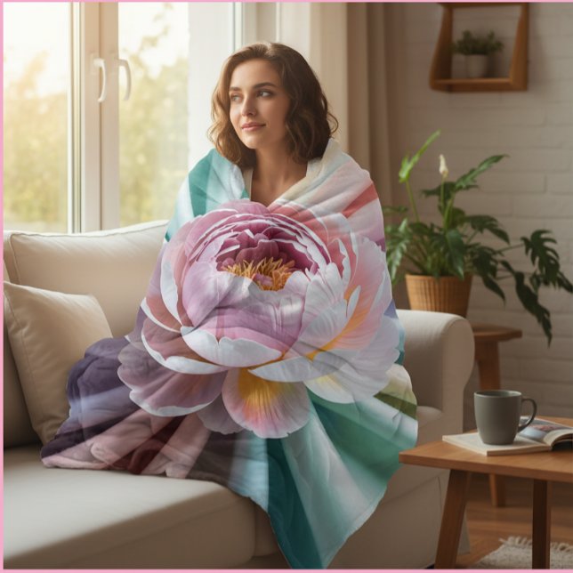 Couverture Sherpa Personnalisé Texte Floral Peony (Créateur téléchargé)