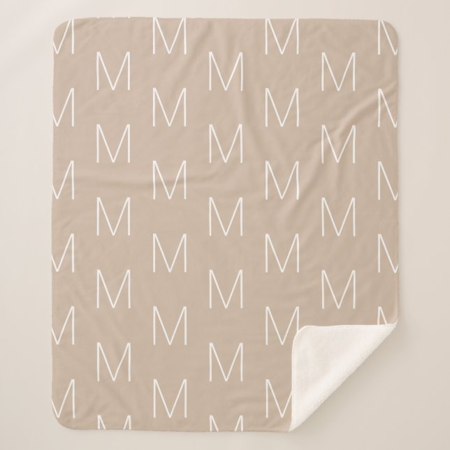 Couverture Sherpa Personnaliser monogramme lettre initiale beige tan (Devant)