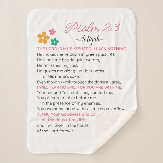 Couverture Sherpa Personnaliser Psaume 23-NIV Bible Scripture Fleurs (Devant)