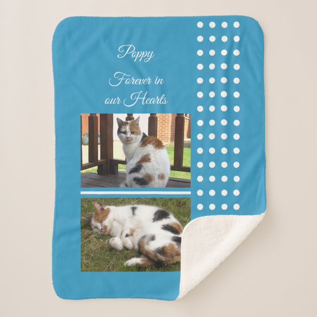 Couverture Sherpa Pet memorial chat bleu et blanc ajouter des photos (Devant)