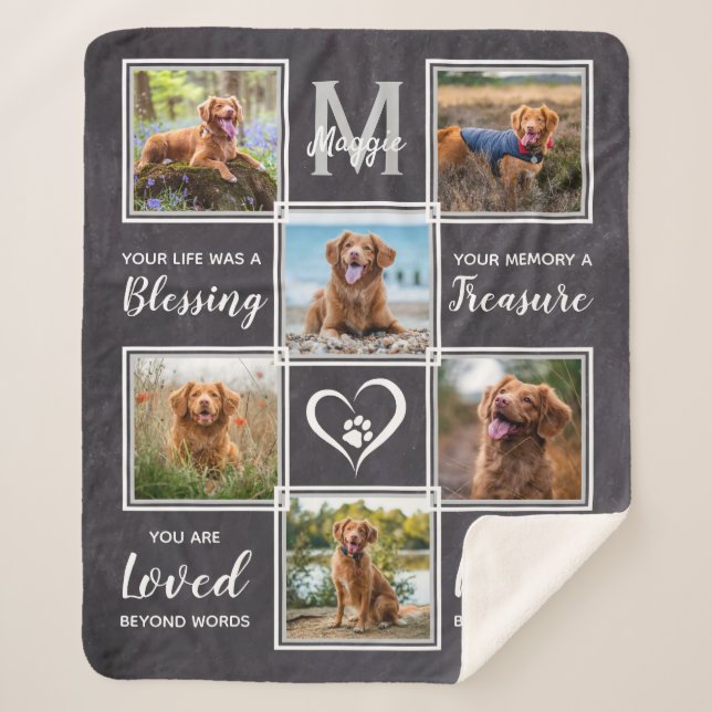 Couverture Sherpa Pet Memorial Unique 6 Photo Collage (Devant)