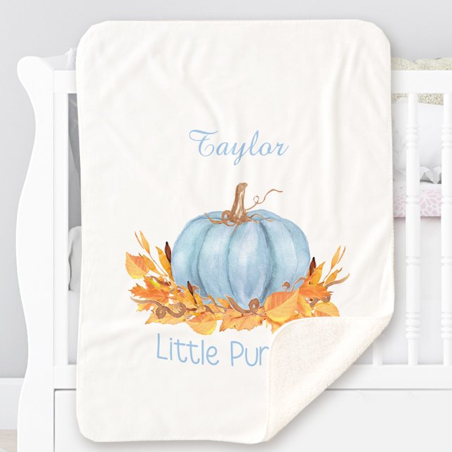 Couverture Sherpa Petit Citrouille Baby Boy Blue Nom personnalisé (Little Pumpkin Baby Boy Blue Custom Name Sherpa Blanket)